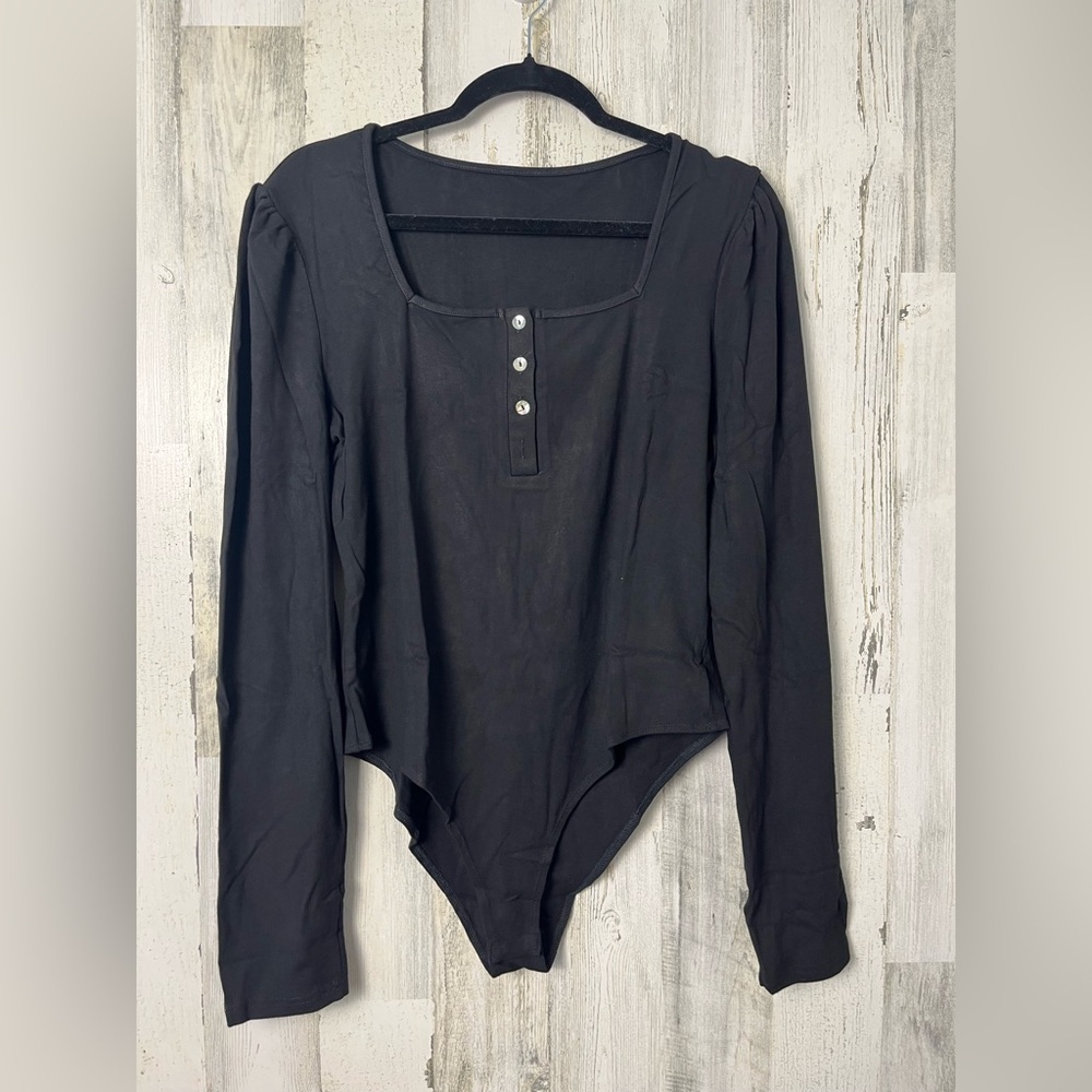 Black Long Sleeve Button-Up Bodysuit XXL